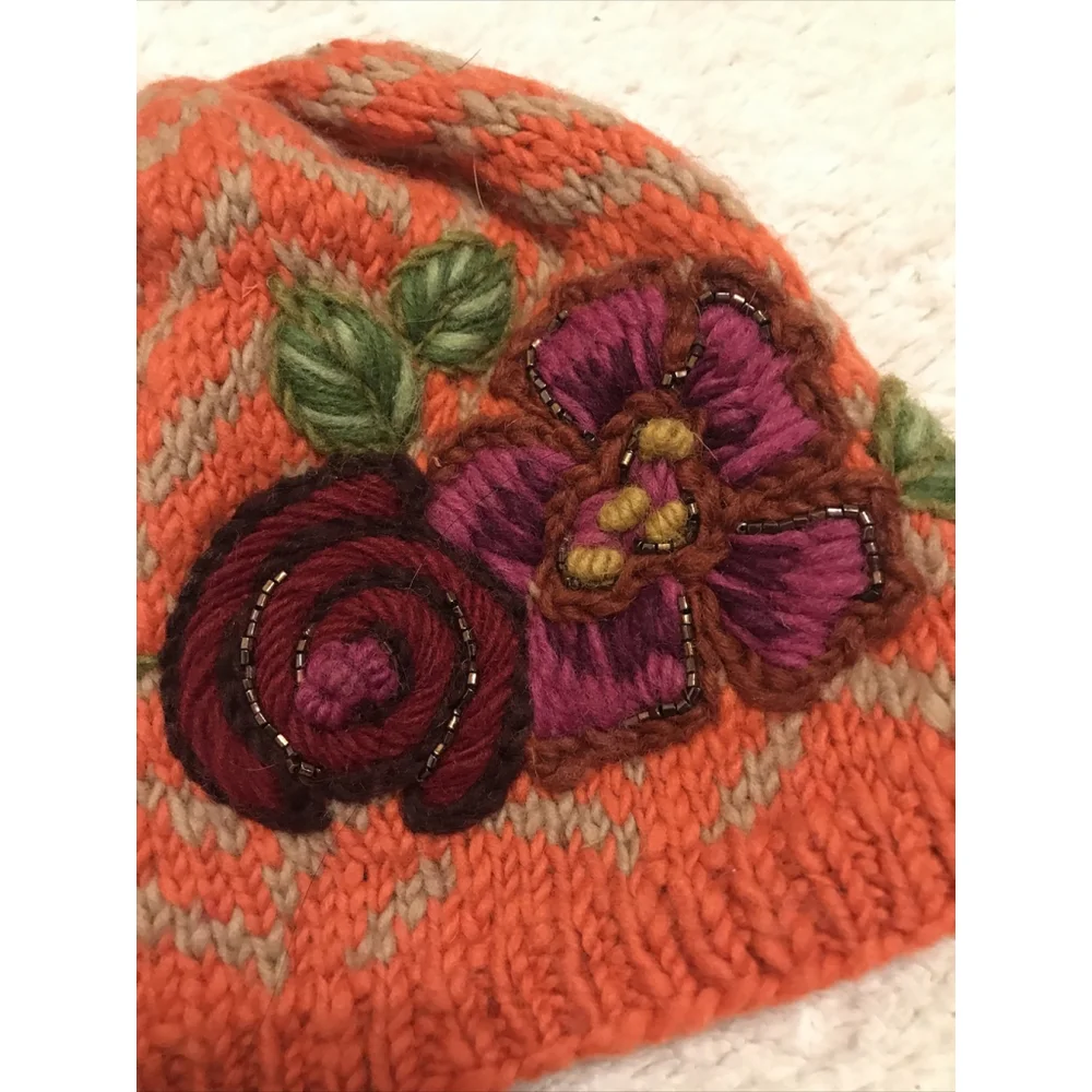 Anthropologie The French Knot Wool Hat with Flowers